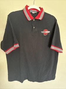 Vtg Jerzees Chevrolet Fresno, CA Black Checkered Collar Polo Men's Size L - Picture 1 of 6