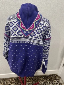 Vintage Nordic Sweater Quarter Zip Purple White Wool Blend Reindeer Fair Isle - Picture 1 of 6