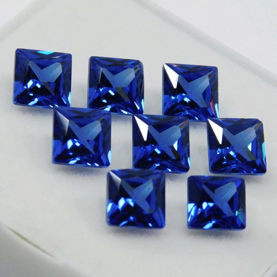 Lote de 7-8 piezas de piedras preciosas sueltas de Ceilán zafiro color azul corte princesa natural de 80 quilates Foto 1 de 4