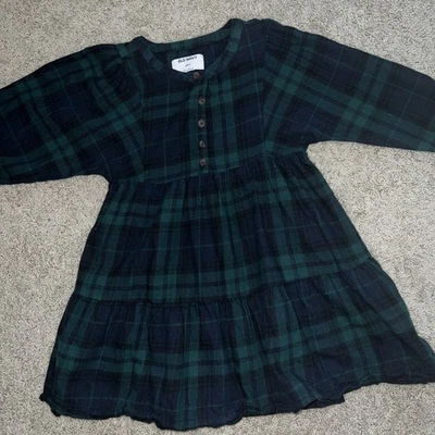 Old Navy Green Watch Plaid Tiered flannel cotton Dress Girls Sz S (7) Holiday - Image 1 of 4