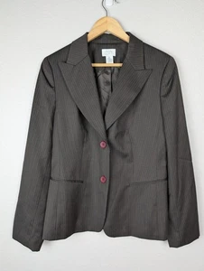 Ann Taylor Loft Blazer Damen 10 braun Nadelstreifen Wolle Karriere Jacke gefüttert - Bild 1 von 8