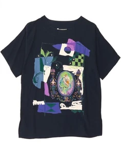 MANGO Womens Graphic Blouse Top IT 48 XL Navy Blue Viscose DD56 - Picture 1 of 3