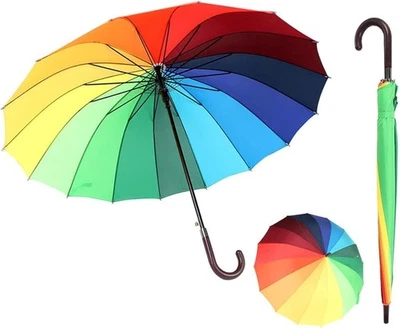 Rainbow Umbrella Windproof with 16 Steel Ribs Portable UV Protection Unisex - Image 1 of 4