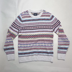 Abercrombie & Fitch Sweater Mens Small Gray Fair Isle Crewneck Merino Wool - Picture 1 of 16