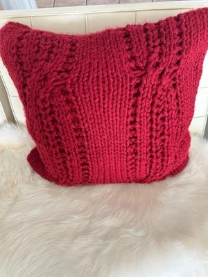 Pottery Barn Cable Knit Chunky Sweater Throw Pillow Cover 24" sq. Red Christmas - Image 1 of 4