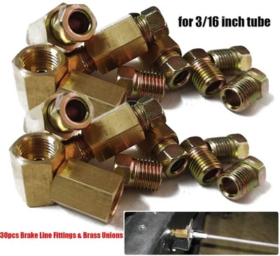 (30 piezas) Línea de freno de 3/16" (3/8-24 invertida) Accesorios de línea de freno y uniones de latón Foto 1 de 4