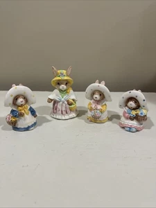 (4) Geo Z Lefton Figurine Ceramic Bunny Rabbit Basket Flowers hat Sri Lanka 1990 - Picture 1 of 14