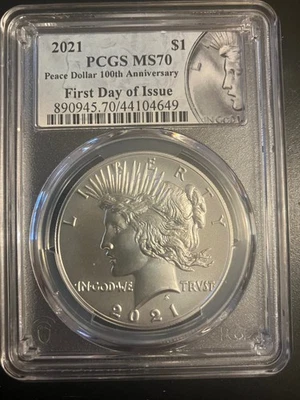 2021 Perfect MS 70 Peace Dollar. First Day of Issue PCGS 44104649, w/ OGP! - Image 1 of 3