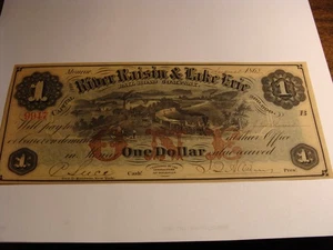 1863 River Raisin & Lake Erie Railroad Co $1 Note Monroe MI - nice AU! - Picture 1 of 8