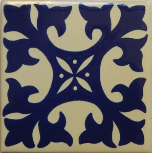 Mexican Tile Talavera Tiles High-Quality Hand Painted Blue White Tile T-42 - Picture 1 of 2