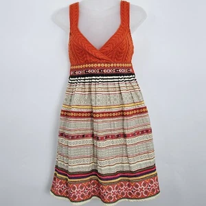 Free People Größe 4 Boho bestickt Tank Top Kleid orange mehrfarbig gestreift - Bild 1 von 10