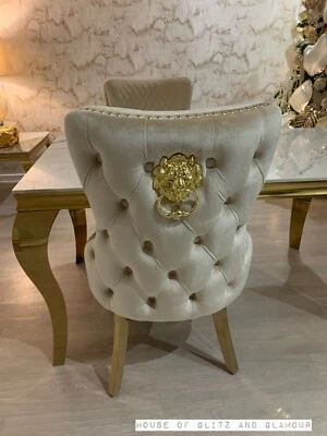 Louis Dining Table Chairs 1.6m  X 0.9m  White & Gold & 6 Cream/Gold Lion Chairs - Image 1 of 4