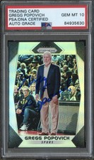 GREGG POPOVICH SIGNED 2017-18 PRIZM SILVER BASKETBALL CARD PSA/DNA AUTO 10 #300