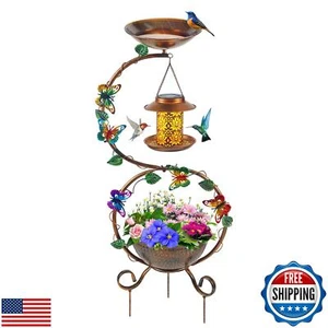 YYWMWM Metal Birdbath with Flower Planter Pedestal and Solar Bird Feeders Com - Picture 1 of 5