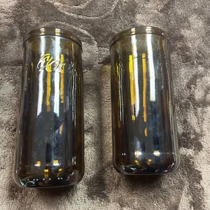 Vintage Coors Brown Hand Blown Cut Bottle / Tumbler / Glasses Set Of 2 - Picture 1 of 9