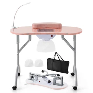Portable &Folding  Manicure Table with Dust Collector LED Lamp Carry Bag Pink - Picture 1 of 7