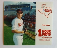 1992 MIDLAND ANGELS TODD JAMES ROOKIE OFFICIAL 5.5"X5" 1 HOUR PHOTO AUTO