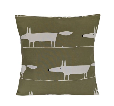 Scion Midi Mr Fox Cushion Cover Olive Green and Light Grey 16" - Handmade - Image 1 of 2
