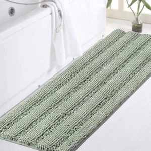 Sage Green Bathroom Rugs Runner Extra Long Large Bath Mat Plush Shaggy Chenille - Picture 1 of 6