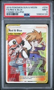PSA 9 RED & BLUE 234 COSMIC ECLIPSE TAG TEAM TRAINER SUN & MOON POKEMON MINT - Picture 1 of 2