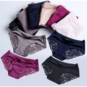 Womens Sexy Underwear Seamless Knickers Panties Sheer Lace Silky Solid Briefs - Picture 1 of 18