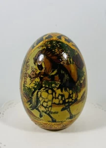 Vintage SATSUMA Egg Hand Painted Asian Oriental Chinese Gold Gilded 4” Horses - Picture 1 of 9