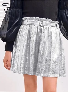 Size 160 Girls Aged 13-14 Mini High Waist Metallic Skort Belt Sold Separately - Picture 1 of 6