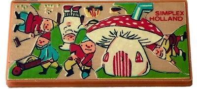 Vintage Simplex Holland MiniatureWood Puzzle Mushroom & Gnomes 2 1/8" x 4.5" - Image 1 of 4
