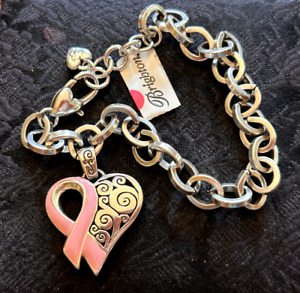 Brighton Breast Cancer Power of Pink Enamel Ribbon Heart Charm Bracelet