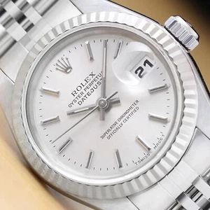ROLEX LADIES DATEJUST 69174 SILVER DIAL 18K WHITE GOLD STAINLESS STEEL WATCH - Picture 1 of 9