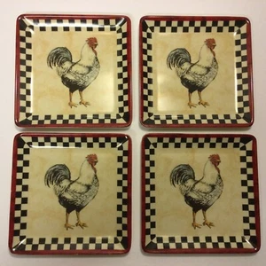 Menge von vier Melamin Hahn rot & schwarz kariert quadratisch 6" Teller - Bild 1 von 4