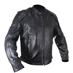 Chaqueta de motociclista de cuero negro de vaca para hombre blindada YKK doble forro - Imagen 1 de 4