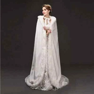 Velvet Women's Wedding Shawl Coat Hooded Cloak Winter Warmth Bridal Accessories - Picture 1 of 9
