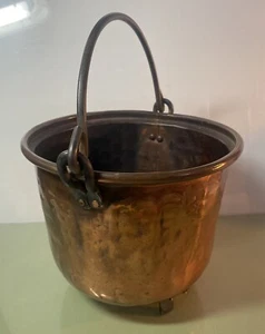 Antique Hammered Copper Kettle Cauldron Footed Cast Iron Handle - Picture 1 of 20