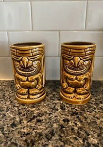 Set Of 2 Tiki Mugs Vintage Barware Orchids of Hawaii Japan Brown 6” Tall Barware - Picture 1 of 3