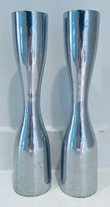 Pottery Barn Ghanta Modern Silver Chrome 9" Taper Candle Holders Set of 2 Pair - Picture 1 of 8