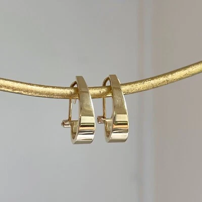 14KT Yellow Gold Tapered J-Shape Omega Back Hoop Earrings NEW 18mm Size - Image 1 of 4