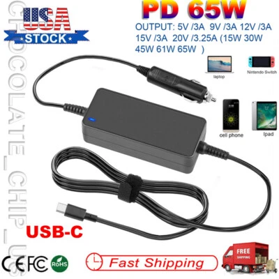 65W USB C Laptop AC Adapter Car Charger for Lenovo Yoga ThinkPad T490 T480s T580 - Image 1 of 4