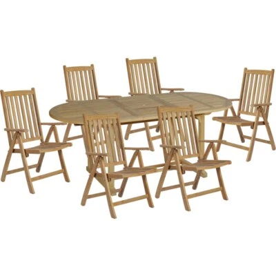 Tischgruppe Sitzgruppe Braun 5-tlg unbehandelt verlängerbar Garten Terrasse Hof - Bild 1 von 3