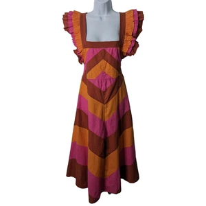 Love the Label Ruffled Colorblocked Midi Dress Ruffled Strap Cotton Size Medium - Picture 1 of 10