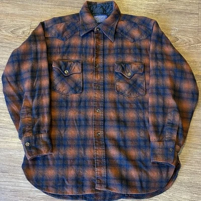 Franela de lana vintage Pendleton naranja quemada abotonada hecha en EE. UU. grande *Leer* Foto 1 de 4