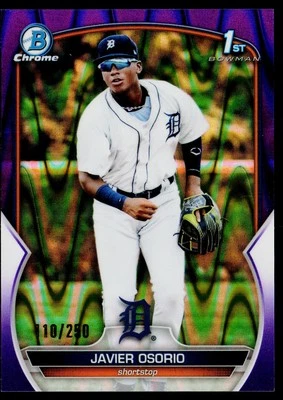 Javier Osorio 2023 Bowman BCP-4 Chrome Prospects Purple RayWave Refractors /250 - Image 1 of 2