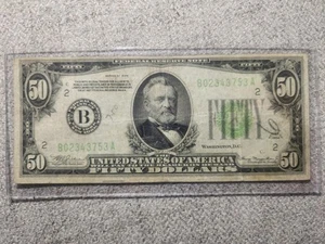 1934 United States $50 Dollar Bill Circulated Serial Number B02343753A - Picture 1 of 2