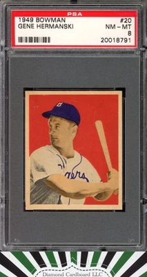 1949 Bowman #20 Gene Hermanski PSA 8 NM-MT Rookie - Image 1 of 2