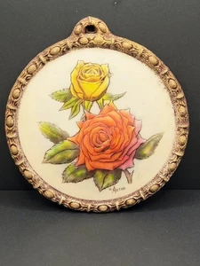 Vintage Artini Skulptur graviert 4D Zwilling geätzt handbemalt Rosen Blume Geschenk Kunst - Bild 1 von 3