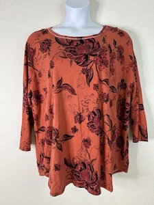 Westbound Damen-Strick-T-Shirt Übergröße 3X orange Blumenmuster 3/4-Arm - Bild 1 von 5