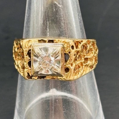 Vintage Mens 14K Gold 1/2 Carat 4 Diamond Cluster Signet Ring Gents Band Sz 9 - Image 1 of 4