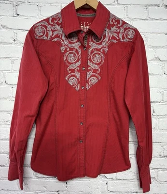 Rock & Roll Cowgirl XS Long Sleeve Pearl Snap Western Shirt Embroidery Cotton - Image 1 of 4