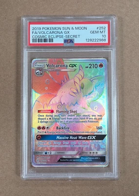 Pokemon Cosmic Eclipse Volcarona GX Rainbow Secret Rare Card 252/236 PSA 10 - Image 1 of 2