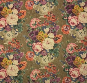 P KAUFMANN BEAUMONT VASE DOCUMENT FLORAL LINEN MULTIUSE FABRIC 1.75 YARD 54"W - Picture 1 of 6